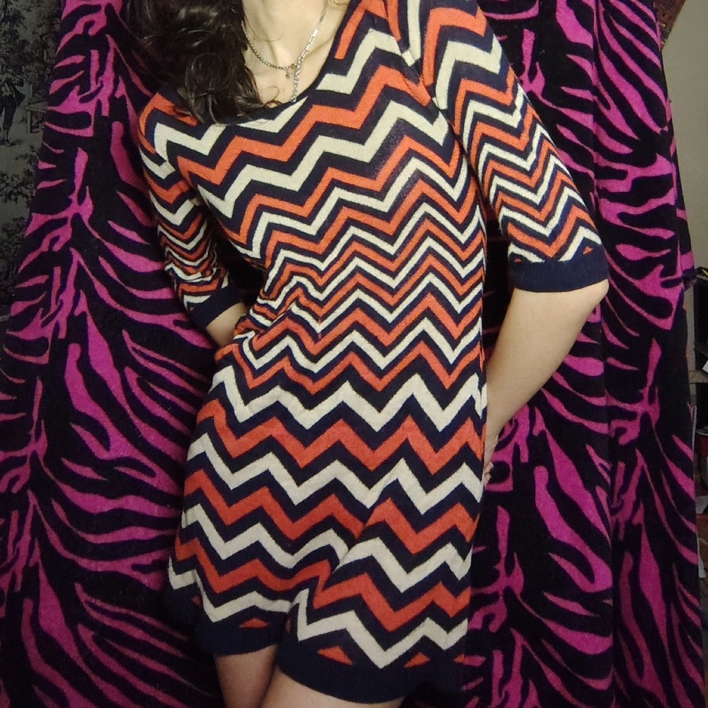 Chevron Pattern Dress in Orange and Cream